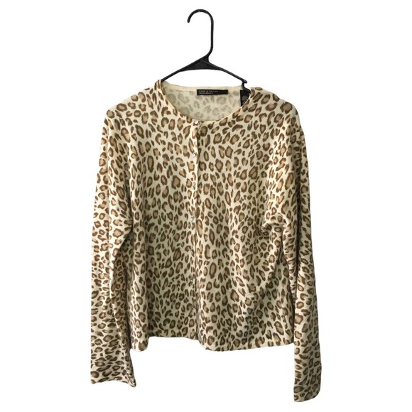 Lord & Taylor Sweaters - Lord & Taylor Two Ply Cashmere Women's Leopard Cardigan Sweater Size XL Brown